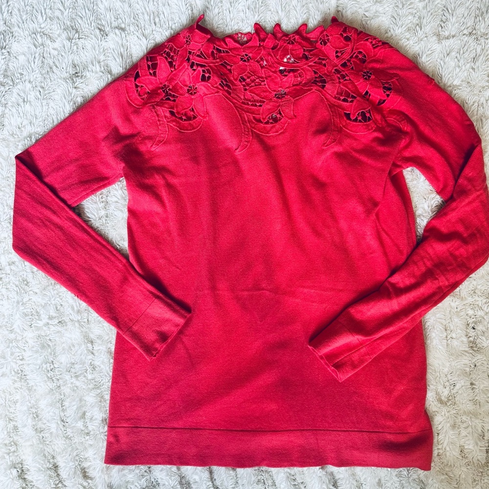 Coral lace trim top